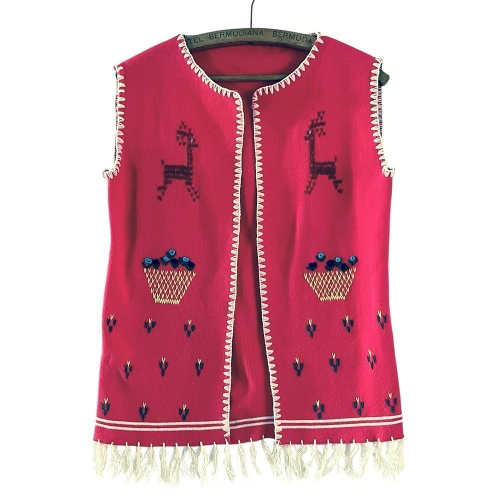 Vintage Felt Embroidered Fringe Folk Vest